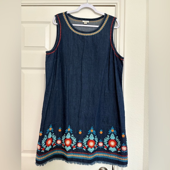 J. Jill. Denim Dresses & Skirts - NWT J Jill Denim Embroidered Raw Hem Dress